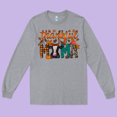 Thankful Mama Holstein Cow Long Sleeve Tee Designed By Racoondesign
