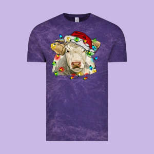 Charolais Cattle Cow With Christmas Lights And Hat Vintage Tee Designed By Ranaportraitstore