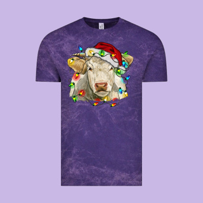 Charolais Cattle Cow With Christmas Lights And Hat Vintage Tee Designed By Ranaportraitstore