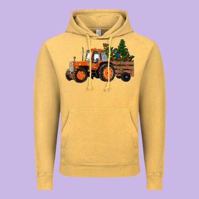 Vintage Hoodie Christmas Orange Farm Tractor