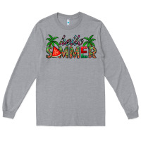Heather Grey hello summer Long Sleeve Tee - CowhideDigitalArt