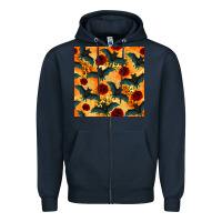 Navy halloween bat and roses seamless pattern Zipper Hoodie - BundleAndBundleShop