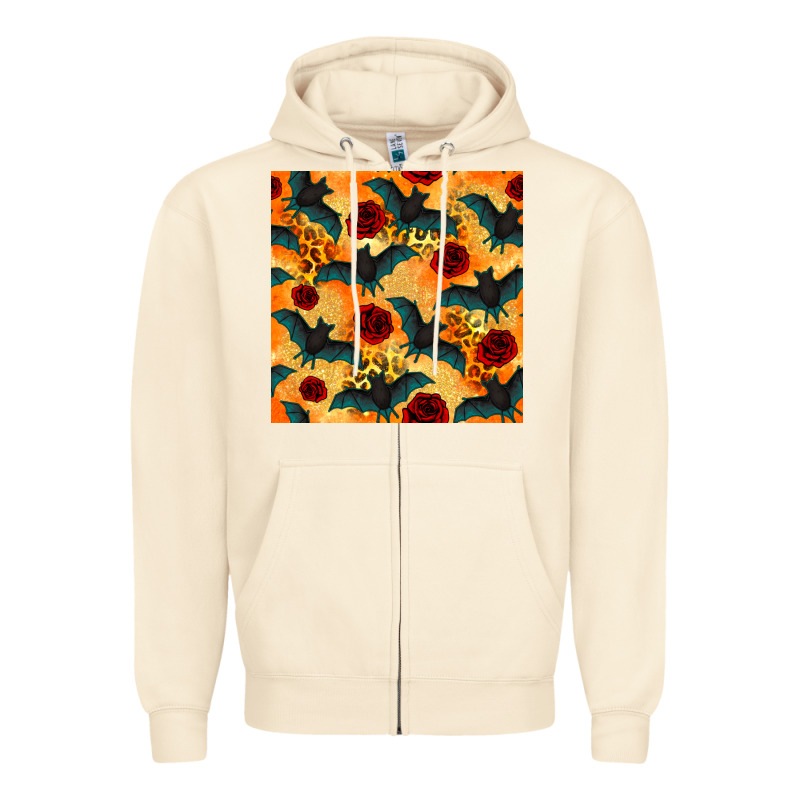 Halloween Bat And Roses Seamless Pattern Zipper Hoodie by BundleAndBundleShop | Teevron