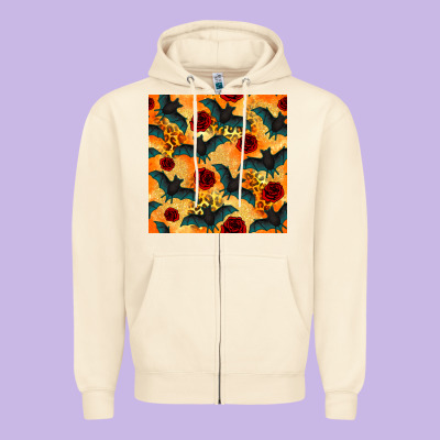 Halloween Bat And Roses Seamless Pattern Zipper Hoodie Designed By Bundleandbundleshop