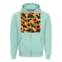 Seafoam halloween bat and roses seamless pattern Zipper Hoodie - BundleAndBundleShop