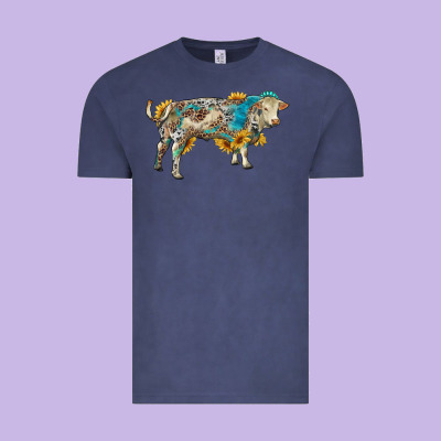 Charolais Bull With Sunflowers And Gemstone Western Patterns Vintage Tee Designed By Ranaportraitstore