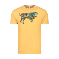 Vintage Mustard charolais bull with sunflowers and gemstone western patterns Vintage Tee - RanaPortraitStore