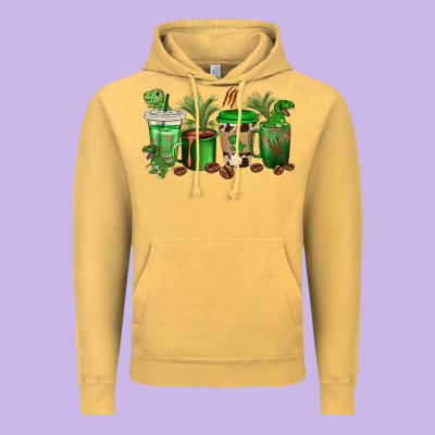 T  Rex Coffee Cups Vintage Hoodie Designed By Texasbilliewilder