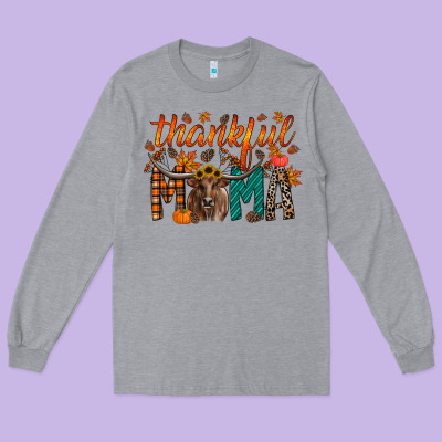 Thankful Mama Longhorn Long Sleeve Tee Designed By Racoondesign