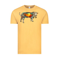 Vintage Mustard charolais bull with desert and leopard Vintage Tee - RanaPortraitStore