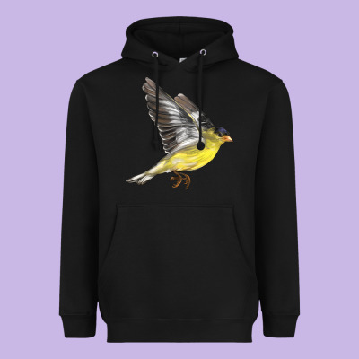 Flying American Goldfinch Heavyweight Hoodie Designed By Lillyallendesigns