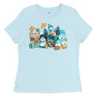 Baby Blue winter snowman coffee cups Ladies Tee - AdoDesignShop