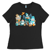 Black winter snowman coffee cups Ladies Tee - AdoDesignShop