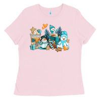 Bubblegum Pink winter snowman coffee cups Ladies Tee - AdoDesignShop