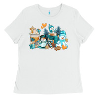 White winter snowman coffee cups Ladies Tee - AdoDesignShop