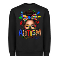 Black autism mom afro messy bun (1) Heavyweight Sweatshirt - texasbilliewilder