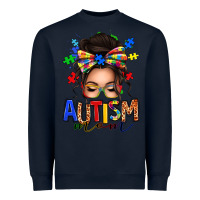 Navy autism mom afro messy bun (1) Heavyweight Sweatshirt - texasbilliewilder