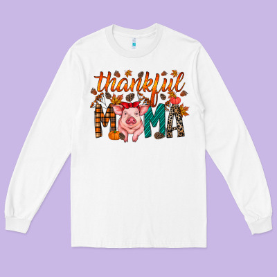 Thankful Mama Pig Long Sleeve Tee Designed By Racoondesign