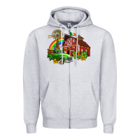 Heather Grey barn st patricks with truck and shamrocks Zipper Hoodie - AdoDesignShop