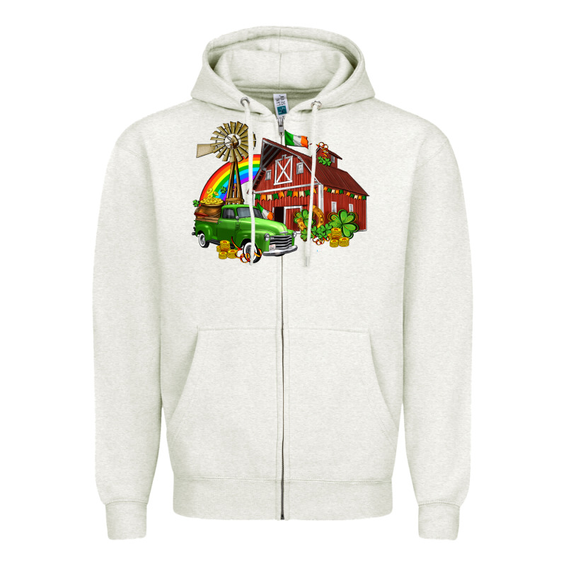 Barn St Patricks With Truck And Shamrocks Zipper Hoodie by AdoDesignShop | Teevron