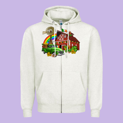 Barn St Patricks With Truck And Shamrocks Zipper Hoodie Designed By Adodesignshop