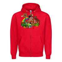 Red barn st patricks with truck and shamrocks Zipper Hoodie - AdoDesignShop