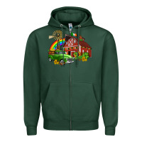 Sports Green barn st patricks with truck and shamrocks Zipper Hoodie - AdoDesignShop