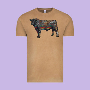 Black Angus Bull With Western Patterns Vintage Tee Designed By Ranaportraitstore