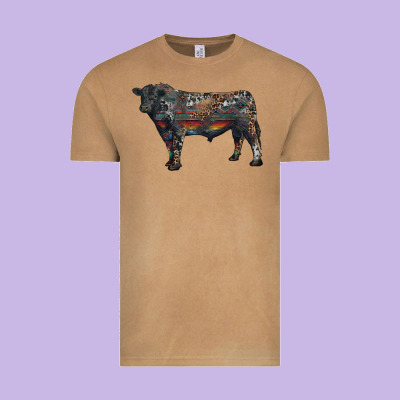 Black Angus Bull With Western Patterns Vintage Tee Designed By Ranaportraitstore