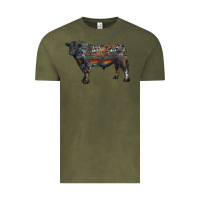 Vintage Olive black angus bull with western patterns Vintage Tee - RanaPortraitStore