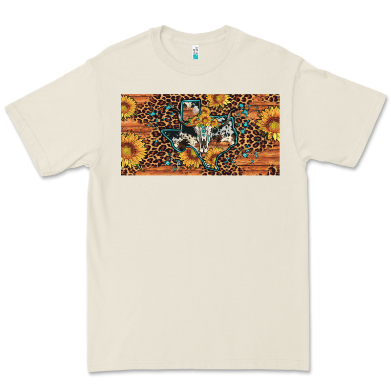 Texas Map Bull Skull Sunflower Leopard Licence Plate Premium Tee by Artiststas | Teevron