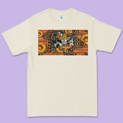 Texas Map Bull Skull Sunflower Leopard Licence Plate Premium Tee Designed By Artiststas