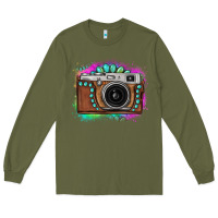 Army Green tie dye gemstone vintage camera Long Sleeve Tee - FaDigitalArtStudio