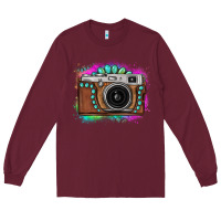 Burgundy tie dye gemstone vintage camera Long Sleeve Tee - FaDigitalArtStudio