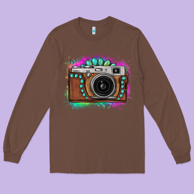 Tie Dye Gemstone Vintage Camera Long Sleeve Tee Designed By Fadigitalartstudio
