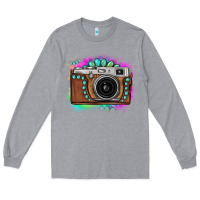 Heather Grey tie dye gemstone vintage camera Long Sleeve Tee - FaDigitalArtStudio