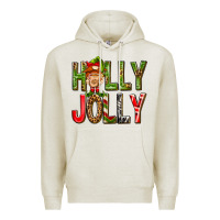 Oatmeal Heather Holly Jolly elf gnome Premium Hoodie - NancyCooperArtShop