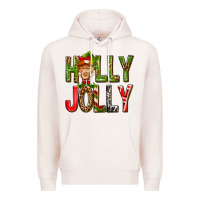 Pale Pink Holly Jolly elf gnome Premium Hoodie - NancyCooperArtShop