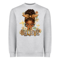 Heather Grey believe praying afro messy bun Heavyweight Sweatshirt - texasbilliewilder
