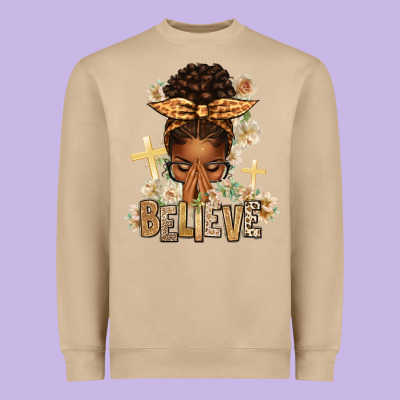 Heavyweight Sweatshirt believe praying afro messy bun
