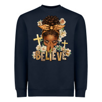 Navy believe praying afro messy bun Heavyweight Sweatshirt - texasbilliewilder