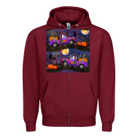 Burgundy halloween spooky truck seamless pattern Zipper Hoodie - BundleAndBundleShop