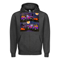 Charcoal Heather halloween spooky truck seamless pattern Zipper Hoodie - BundleAndBundleShop