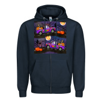 Navy halloween spooky truck seamless pattern Zipper Hoodie - BundleAndBundleShop