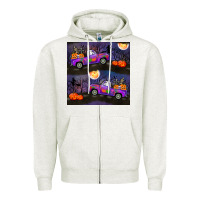 Halloween Spooky Truck Seamless Pattern Zipper Hoodie | Teevron