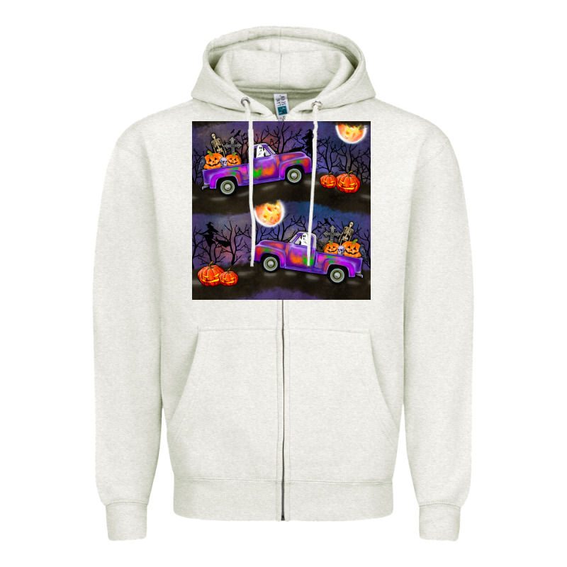 Halloween Spooky Truck Seamless Pattern Zipper Hoodie by BundleAndBundleShop | Teevron