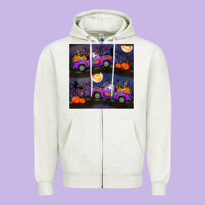 Halloween Spooky Truck Seamless Pattern Zipper Hoodie Designed By Bundleandbundleshop