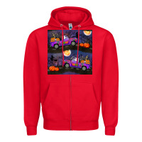 Red halloween spooky truck seamless pattern Zipper Hoodie - BundleAndBundleShop