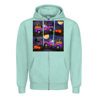 Seafoam halloween spooky truck seamless pattern Zipper Hoodie - BundleAndBundleShop