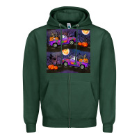 Sports Green halloween spooky truck seamless pattern Zipper Hoodie - BundleAndBundleShop